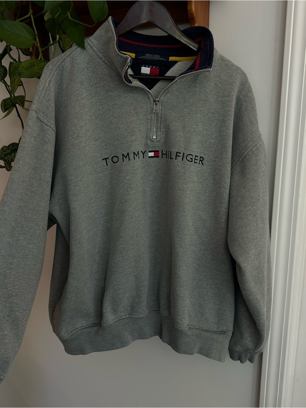 Tommy Hilfiger Men's Grey Half-Zip Pullover with Logo
